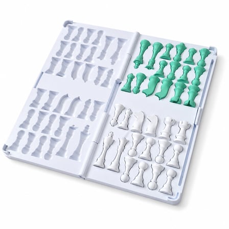 Katlanabilir Mini Satranç Takımı – Beyaz & Pastel Su Yeşil 21 x 21 cm | Taşınabilir Pratik Satranç Seti