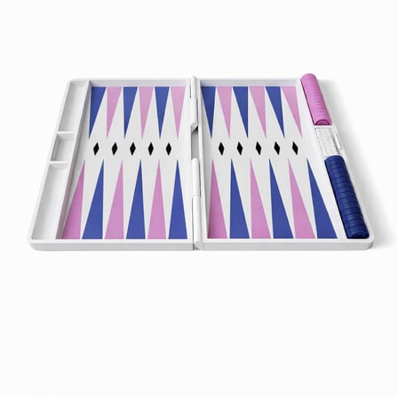 Taşınabilir Tavla Seti 25x20 cm Mor Mavi Beyaz – 3D Baskı Katlanabilir Tavla, Seyahat Tavlası