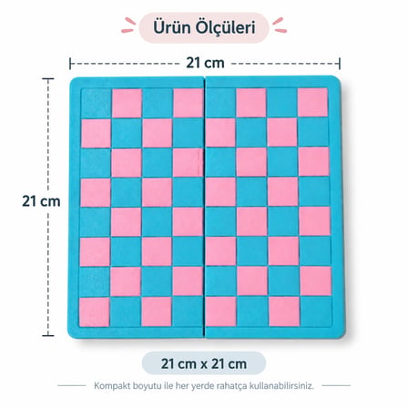 Katlanabilir Satranç Takımı 21x21 cm – Pembe Mavi Çocuk ve Yetişkin Satranç Seti, Taşınabilir Strateji Oyunu