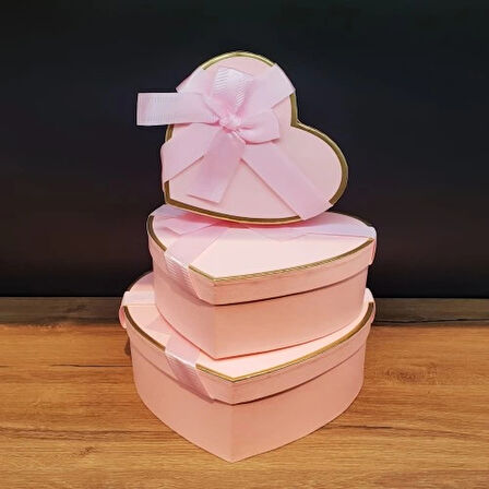 Kalp Tasarımlı Hediye Kutusu 3 Adet Farklı Boy