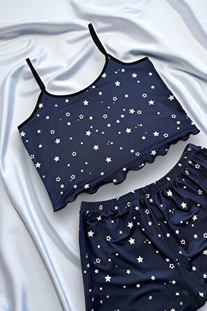 Yıldız Desenli Lacivert Şortlu Pijama Takımı