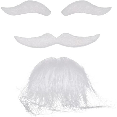 Beyaz Renk Kendinden Yapışkanlı Takma Sakal Bıyık ve Kaş Seti