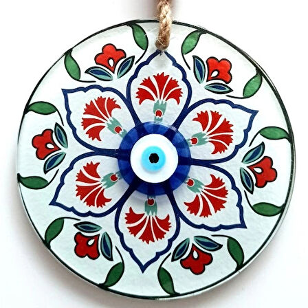 Karanfil Desenli Nazar Boncuklu Füzyon Cam Duvar Süsü