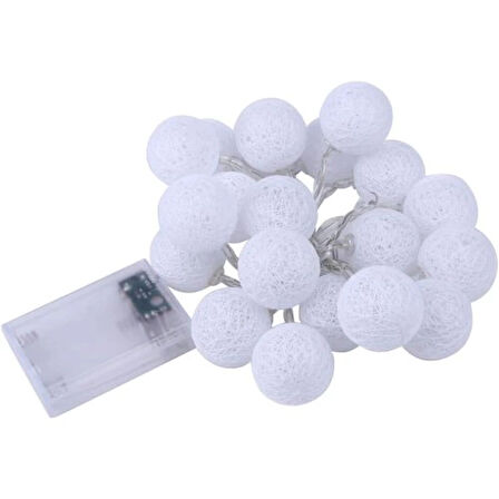 2m 10'lu Işıklı Beyaz Top Dekoratif Süs Pilli