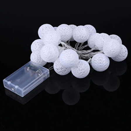 2m 10'lu Işıklı Beyaz Top Dekoratif Süs Pilli