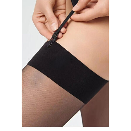 Tegan Kadın Siyah Düz Jartiyer Çorabı TG270434