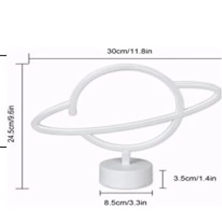 Neon Işıklı Satürn Lamba Pil+Usb