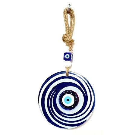 Nazar Boncuklu Lacivert Ve Beyaz Renkli Füzyon Cam Duvar Süsü