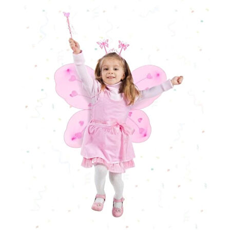Toz Pembe Kelebek Kanadı Tacı ve Sopası
