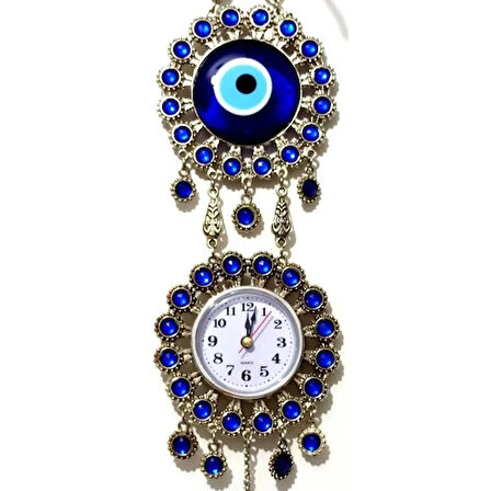 Nikel Zamak Kaplamalı Nazar Boncuklu Gümüş Rengi Mini Duvar Saati