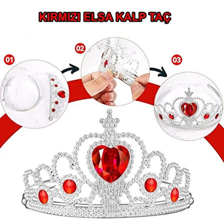 Kalp Taşlı Kırmızı Renk Karlar Ülkesi Elsa Anna Frozen Tacı