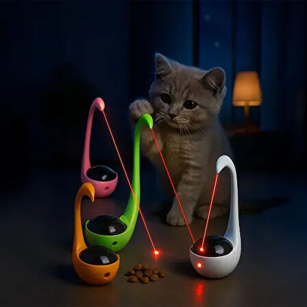 Kuğu Şeklinde Lazerli ve Mama Hazneli Kedi Oyuncağı