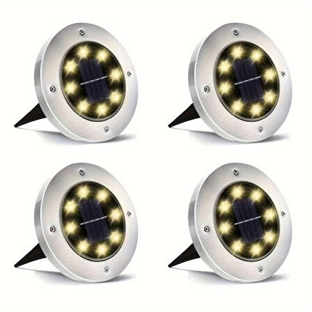 Solar Güneş Enerjili 8 ledli Kazıklı Çim Zemin Bahçe Aydınlatması 4 Lü Set
