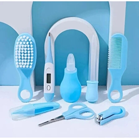 8 Parça Bebek Bakım Seti Mavi Renk