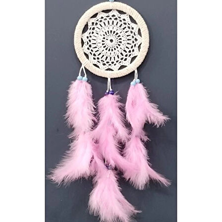 Pembe Kuş Tüylü Dream Catcher El Yapımı Rüya Kapanı Duvar Süsü