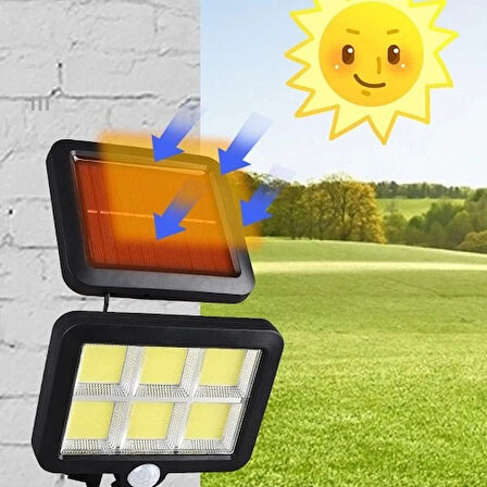 120 Cob Led Solar Panelli 3 Modlu Duvar Lambası