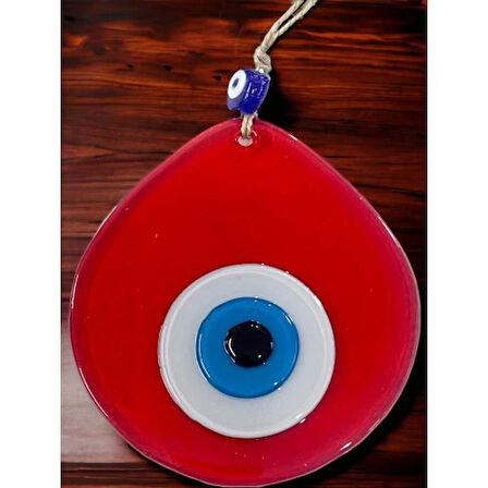 Orta Boy Şeffaf Kırmızı Damla Desen Nazar Boncuklu Duvar Dekoru Cam Duvar Süsü