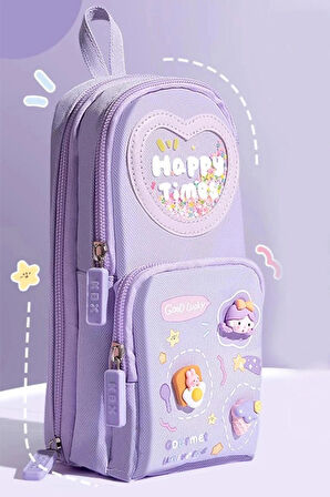 Mor Kalem Çantası, 3 bölmeli, 6 hücreli, şık ve kullanışlı okul çantası