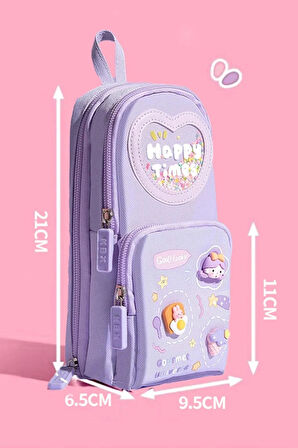 Mor Kalem Çantası, 3 bölmeli, 6 hücreli, şık ve kullanışlı okul çantası