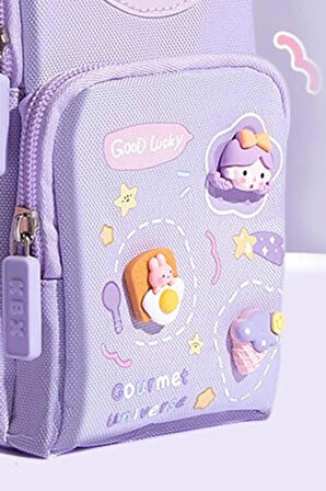 Mor Kalem Çantası, 3 bölmeli, 6 hücreli, şık ve kullanışlı okul çantası