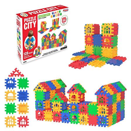 Puzzle City (128 Parça) - Lego Setleri - Ev Blokları - Şekilli Lego - Kare Bloklar