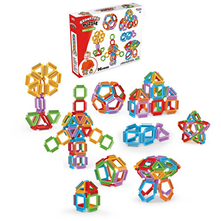 Geometrik Puzzle (96 Parça) - Lego Setleri - Geometrik Oyuncak - Şekilli Lego - Kare Bloklar