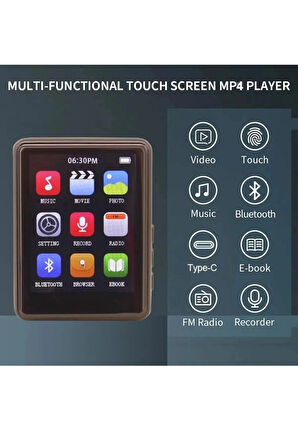 Dokunmatik Ekranlı Bluetooth Lu Mp3 Mp4 Player Dahili Hoparlör Müzik Çalar 4gb Hafızalı Mp Player