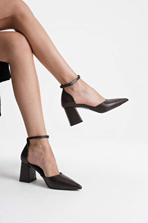 Doren Premium Acı Kahve Cilt Kadın Topuklu Ayakkabı