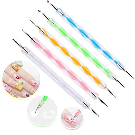 Tırnak Süsleme Nail Art Kalemi 5li ; Dot Seti Noktalama Kalemi 