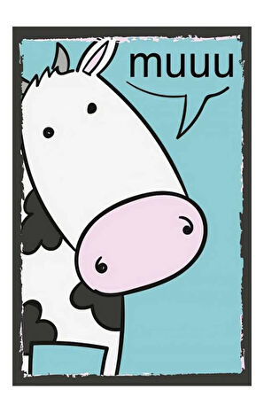 İnek Ahşap Mdf Poster, Modern Duvar Dekoru, Sanatsal Poster, Ev Ofis, Cafe Duvar Süs