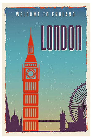 Welcome to England London Ahşap Mdf Poster, Modern Duvar Dekoru, Sanatsal Poster, Ev, Cafe Duvar Süs