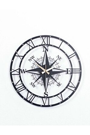 Pusulalı Modern Metal Siyah Duvar Saati 1,5 Mm Kalınlık 40x40 Cm