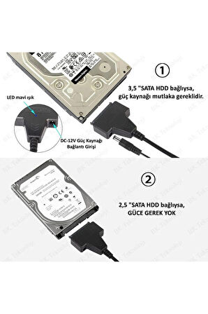 Yeni Çift Usb 2.0 Sata 22 Pin 2.5 Inç Sabit Disk Hdd Adaptörü Dönüştürücü Seri Ssd Kablosu