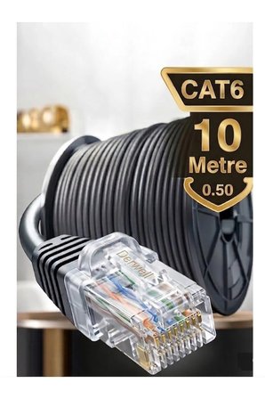 10 Metre Dış-İç Ortam Mekan Bakır Tel Cat6 Internet Kablosu Yüksek Hız 23 Awg 2 Katlı Ethernet Kablo