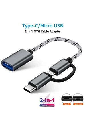 Yüksek Hızlı Usb 3.0 Otg To Type C Micro Usb Data Şarj Çevirici Dönüştürücü Adaptör Hasır Kablo