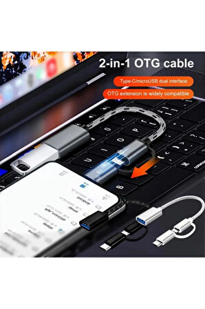 Yüksek Hızlı Usb 3.0 Otg To Type C Micro Usb Data Şarj Çevirici Dönüştürücü Adaptör Hasır Kablo