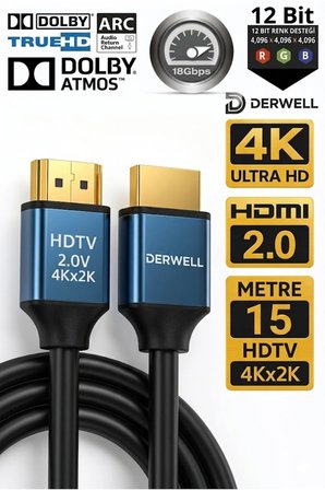 15 Metre 15mt Premium 4K HDMI Kablosu HDTV 2.0 15m Oyuncu Bilgisayarı Playstation XBoX Notebook İçin 4K 2.0 VERSİON Hdmi Kablosu
