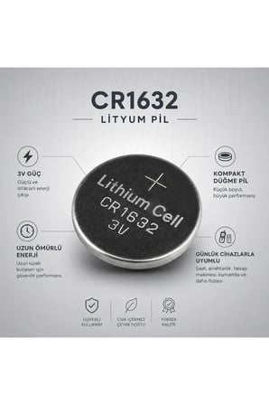 1 Adet CR1632 3V Lityum Düğme Pil - Saat, Anahtar Kumandası ve Hesap Makinesi İçin Uzun Ömürlü Güvenilir Enerji Hücresi