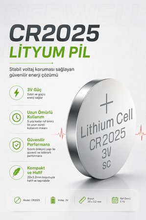 1 Adet CR2025 3V Lityum Düğme Pil 5 Yıl Raf Ömürlü Sızdırmaz Yüksek Performanslı Kumanda Saat Anahtar Tartı Pili