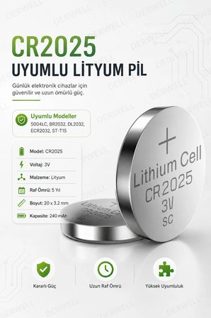 1 Adet CR2025 3V Lityum Düğme Pil 5 Yıl Raf Ömürlü Sızdırmaz Yüksek Performanslı Kumanda Saat Anahtar Tartı Pili
