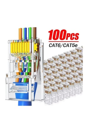 100 Adet Cat6 Yeni Nesil Delikli Rj45 Jak + Rj45 Cat5/6 Cover Koruma Kılıfı Boot Papuç 2 in 1 Set