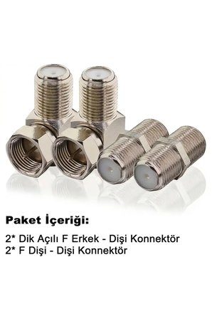 2 Adet L Tipi Konnektör Fiş Rg6 Çevirmeli 90 Derece Tv Uydu Cvtv Sistemlerine Uygun F Konnektör + 2 Adet F/F Anten Uydu Kablosu Ek Aparatı F Dişi Dişi Barrel Birleştirici