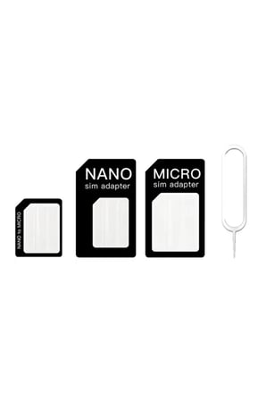 2'li Sim Kart Dönüştürücü Adaptör Seti - Nano to Micro Telefon Sim Kart Aparatı ve Kart Çıkarma İğnesi - Tüm Telefon ve Tablet Modelleriyle %100 Uyumlu Güvenli ve Dayanıklı Kolay Tak Çıkar Set