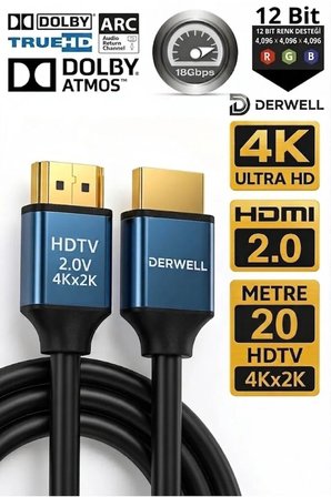 20 Metre 20mt Premium 4K HDMI Kablosu HDTV 2.0 20m Oyuncu Bilgisayarı Playstation XBoX Notebook İçin 4K 2.0 VERSİON Hdmi Kablosu