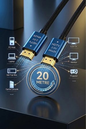 20 Metre 20mt Premium 4K HDMI Kablosu HDTV 2.0 20m Oyuncu Bilgisayarı Playstation XBoX Notebook İçin 4K 2.0 VERSİON Hdmi Kablosu