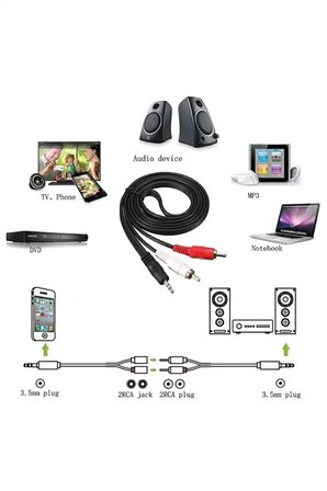 5 Metre 5mt 3.5mm 2rca Jak Kablosu Stereo Splitter Aux Profesyonel Av Kablosu Dvd Tv Cd Ses Kablosu RCA Ses Y Kablosu PC/ CD/ Akıllı Telefon iPod ve iPad gibi 3,5 mm 3 kutuplu Kablo