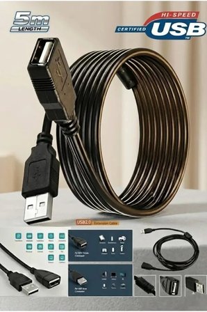 5 Metre Usb Uzatma Kablosu Usb Gerçek Usebe 2.0 Erkek-Dişi Uç Yüksek Hız High Speed Rate 5mt Ara Uzatma Kablosu