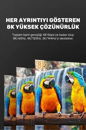 3 Metre 3mt 8K @144HZ Ultra Yüksek Hızlı 8k Hdmi 2.1 Kablo, 4k 144Hz Hdmi Kablosu 3m Hdtv Kablosu Yüksek Çözünürlük Hdmı Kablosu