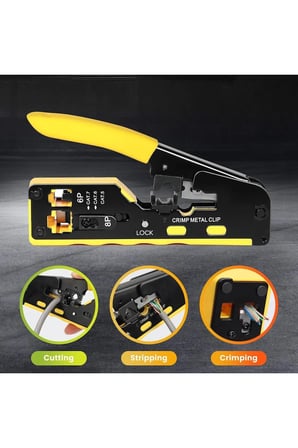 Yeni Nesil Cat5/6/7 Ez Rj45 Sarı Pense 8p8c Utp Sıkma Pensesi Rj11 Rj12 Rj45 Ethernet Konektörü Sıkma Soyma Kesme Crimper Pense Yedek Bıçak Hediyeli Ethernet Aksesuarları