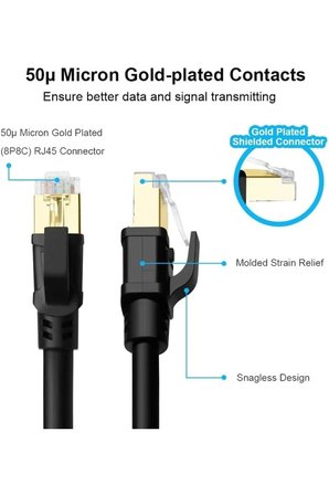 1 Metre 1mt Cat8 LAN Kablosu 40Gbps 2000Mhz STP Ağ Kablosu Ethernet Kablosu İnternet Kablosu Süper Hızlı Esnek ve Sağlam Altın Kaplamalı RJ45